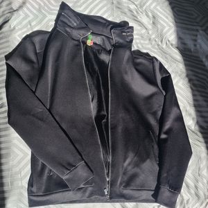 Zara Man black medium light tech jacket, wind guard, chrome zippered hoodie